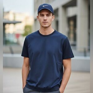 Zara Man Navy Blue Relaxed Fit T-Shirt - Size XL - Knit Feel